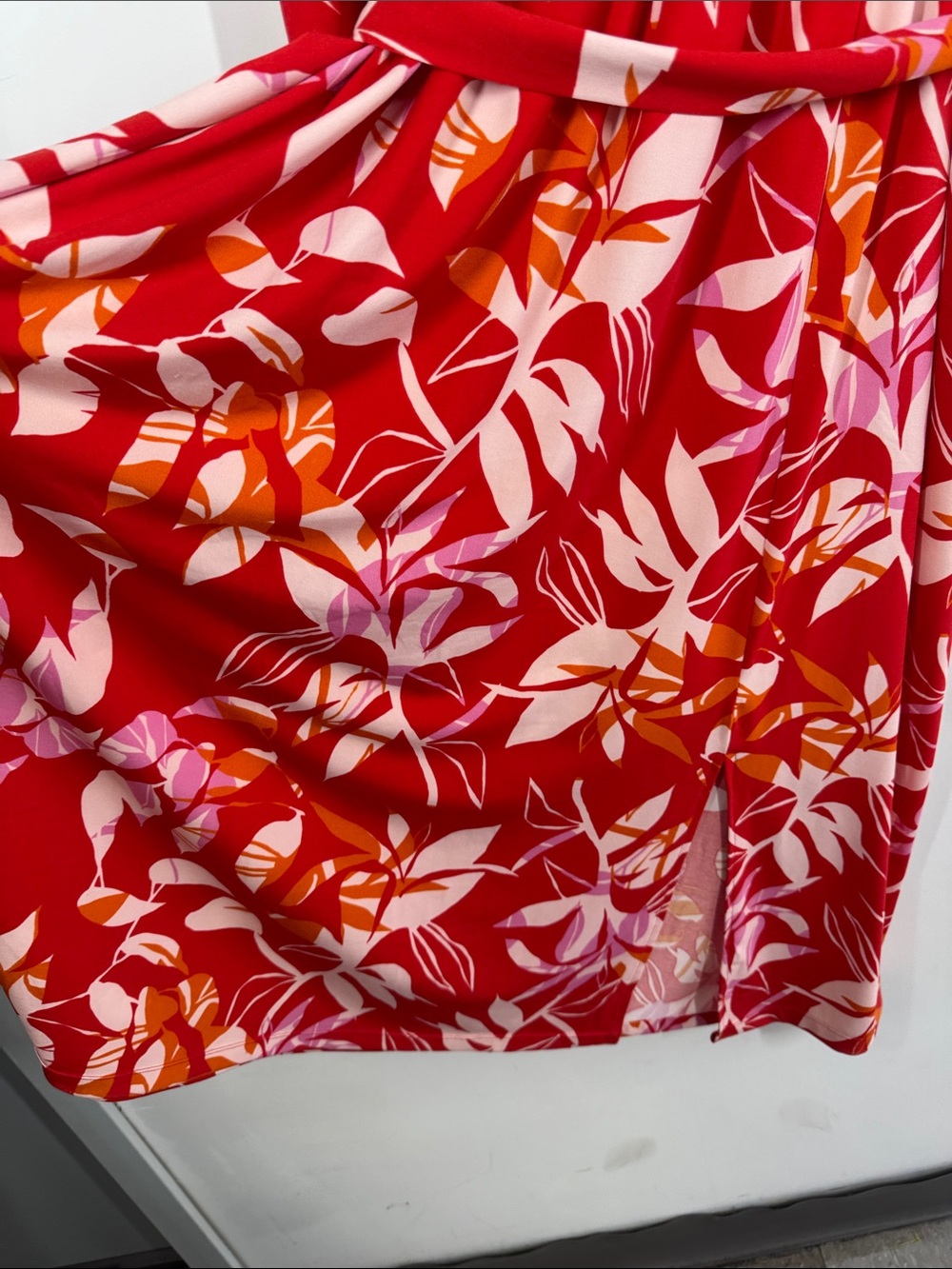 Eloquii Floral Midi Dress Red Pink Size 18 Belted Long Sleeve Summer Boho Chic - Picture 3 of 15